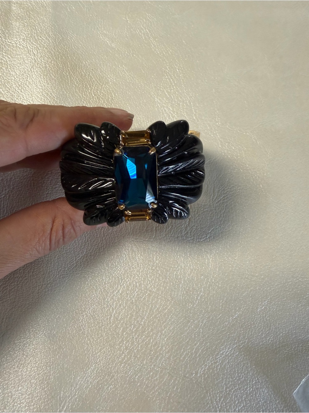 J. Crew Black Carved Bracelet with Deep Blue and Gold Accents